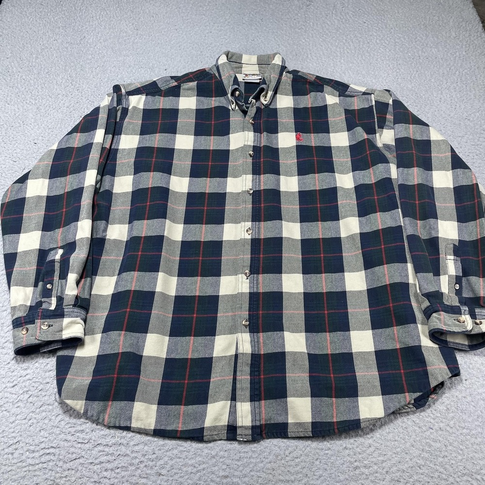 Walt Disney World Shirt Mens 2XL Blue Plaid Flannel Button Down Mickey Mouse
